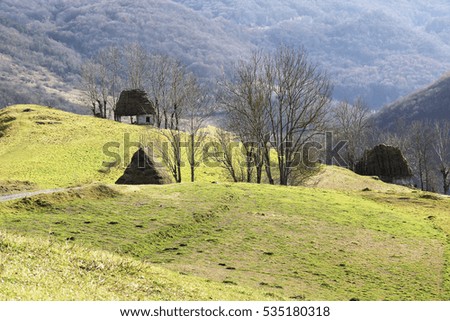 September rural scene in Carpathian mountains. Authentic village 