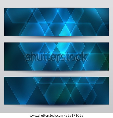 Abstract hexagon dark blue banner set background with glow