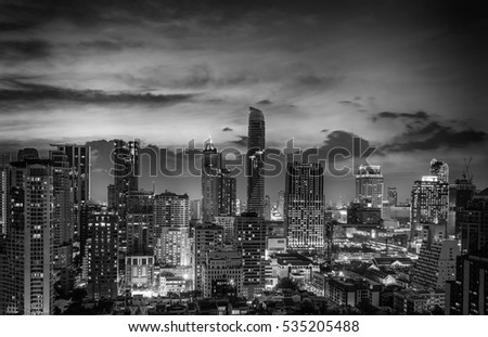 abstract twilight time and cityscape of downtown with black and white filter - can use to display or montage on product
