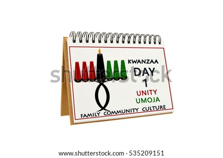 Kwanzaa Day One Unity (umoja) Family Community Culture Calendar isolated on white background