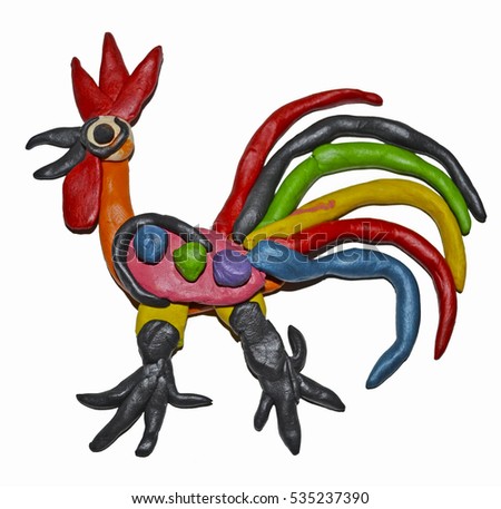Fire cock on a white background made from plasticine. It may be used for design of a t-shirt, bag, postcard, a poster and so on