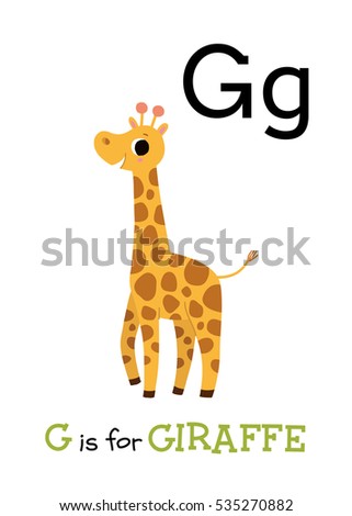 G is for giraffe. Flashcard letter G. Learning English vocabulary. Vector illustration.