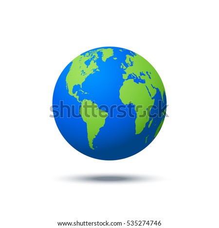 Vector planet icon. Web illustration background. Isolated earth globe. World map design. Global sphere planet symbol.