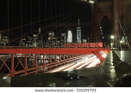 Traffic on Brooklyn Bridge in Night Time