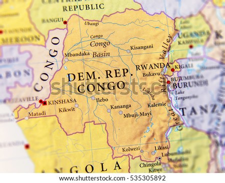 Geographic map of Democratic Republic Congo with important citie Royalty-Free Stock Photo #535305892