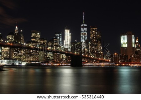 Mahattan and Brooklyn Bridge night scene