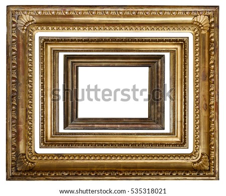 Set of gold vintage old frame isolated on white.