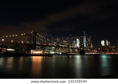 Manhattan and Brooklyn Bridge night scene