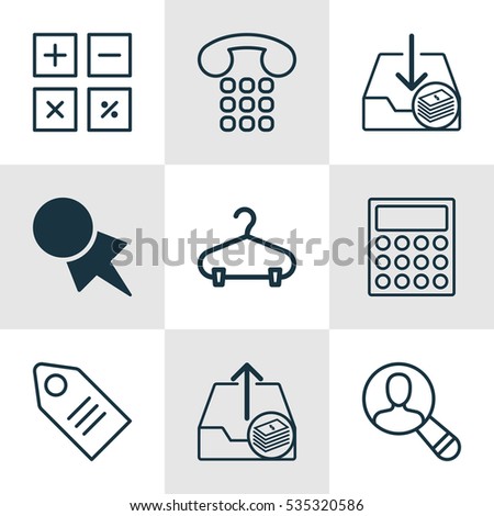 Set Of 9 E-Commerce Icons. Includes Peg, Discount Coupon, Outgoing Earnings And Other Symbols. Beautiful Design Elements.
