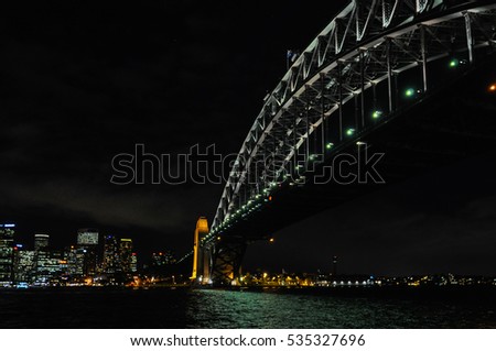 The night lights of the Harbour Bridge in Sydney, Australia