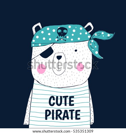 cute pirate design.T-shirt graphics for kids vector illustration