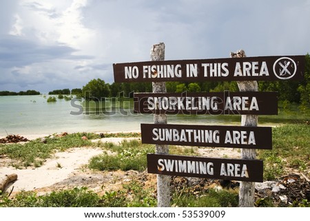 no fishing in this area sign on beach in palawan, the philippines