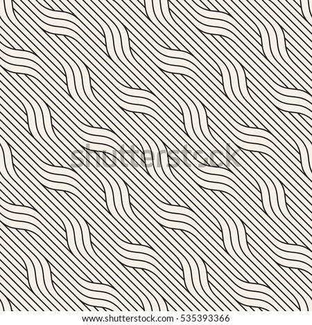 Vector seamless pattern. Contemporary stylish texture. Geometric striped ornament. Monochrome linear braids with regular waves. Royalty-Free Stock Photo #535393366