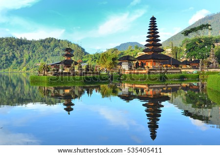 Pura Ulun Danu temple on a lake Beratan on Bali Indonesia Royalty-Free Stock Photo #535405411