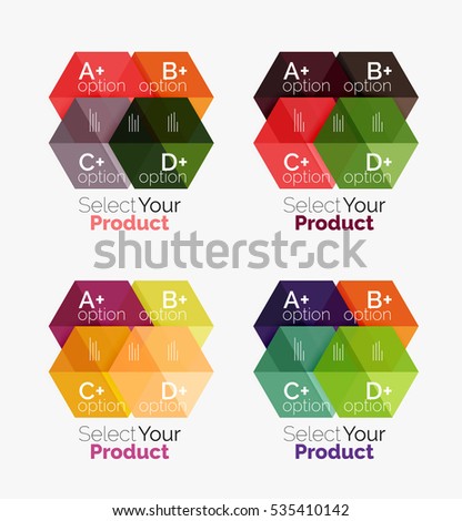 Set of abstract geometric hexagon design with options and text. Vector templates