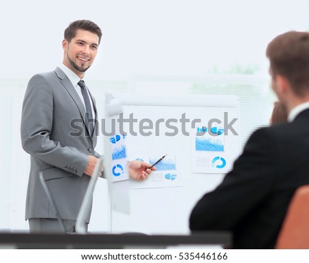 Successful business presentation of a man at the office