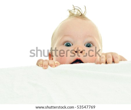 eight month baby clambers on white surface Royalty-Free Stock Photo #53547769