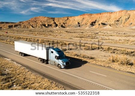 Over The Road Long Haul 18 Wheeler Big Rig Semi Truck Royalty-Free Stock Photo #535522318