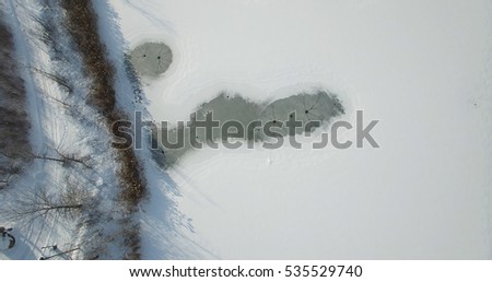 Aerial Winter Background - Frozen Lake & Natural Park Snow