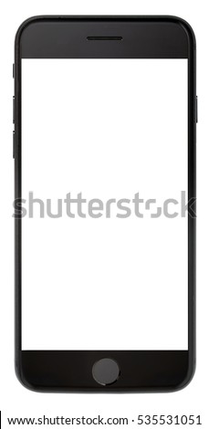 Modern smartphone black color with blank screen isolated on white background Royalty-Free Stock Photo #535531051