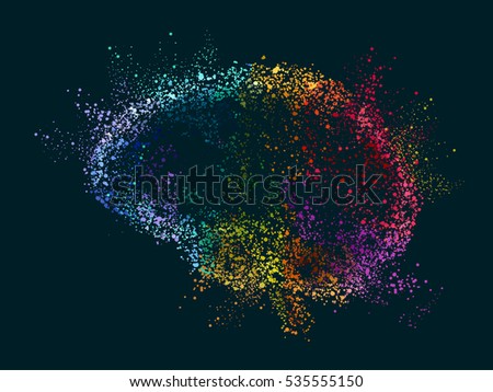 Pointilism Illustration Featuring Colorful Dust Forming the Shape of a Human Brain