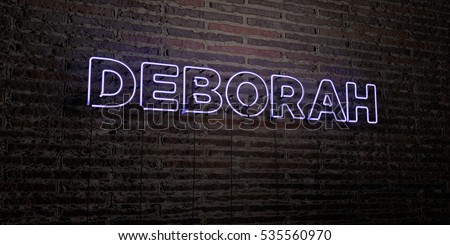 DEBORAH -Realistic Neon Sign on Brick Wall background - 3D rendered royalty free stock image. Can be used for online banner ads and direct mailers.
