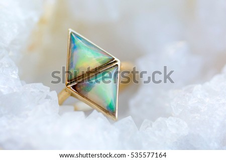 triangle opal ring in geode