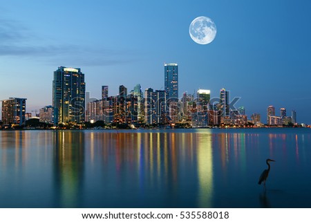 A Moon rising over Miami, Florida