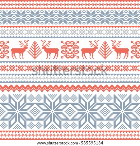 Christmas background with deer and traditional nordic ornament
