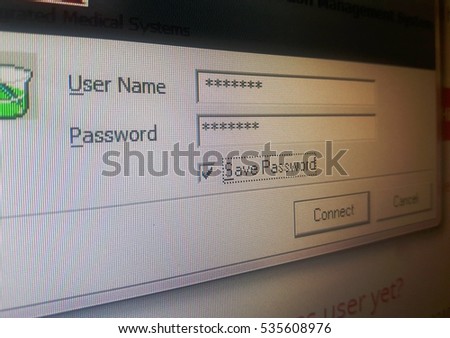 Image of user login screen of the operating system user captured on computer monitor