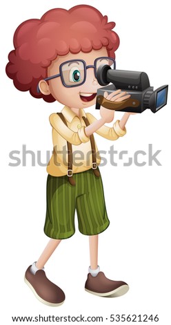 Boy filming with vdo camera illustration