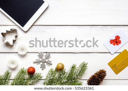 Online shopping for new year on wooden table top view
