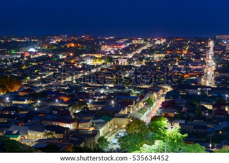 View of Derbent city from Naryn-Kala fortress at night. Republic of Dagestan, Russia
