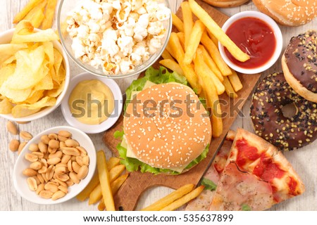 selection of junk food Royalty-Free Stock Photo #535637899