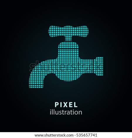 Faucet - pixel icon. Vector Illustration. Design logo element. Isolated on black background. It is easy to change to any color.