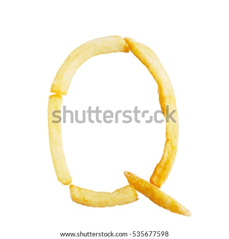 Letter Q made of French fries. Alphabet of French fries. isolate on white