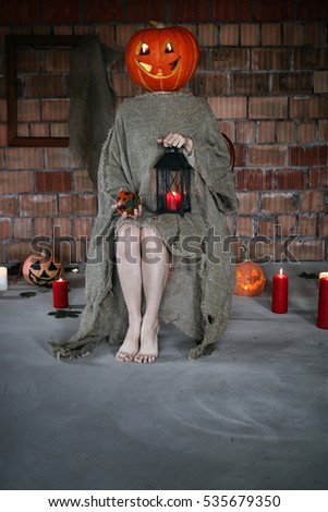 pumpkin head monster horror indoor
