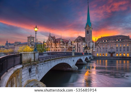 Zurich. Cityscape image of Zurich, Switzerland during dramatic sunset. Royalty-Free Stock Photo #535685914