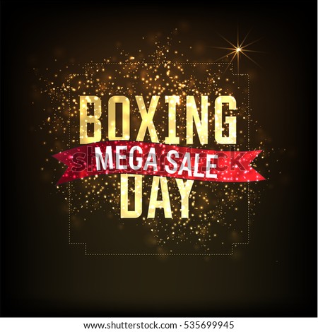 Golden text on glowing background. Boxing Day Sale lettering for invitation and greeting card, prints and posters. Hand drawn inscription, calligraphic design. Vector illustration