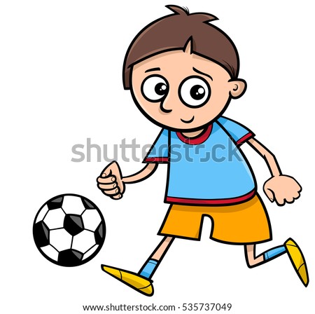 Cartoon Illustration of Boy Playing Football or Soccer