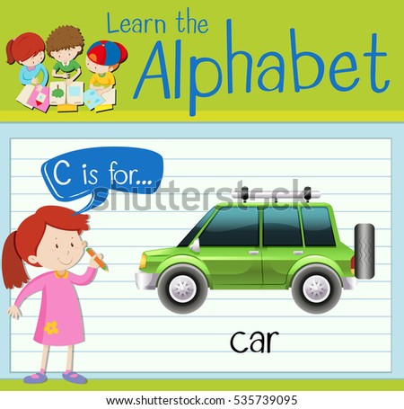 Flashcard letter C is for car illustration