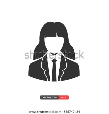 Business woman silhouette as profile photo on white background. Vector icon
