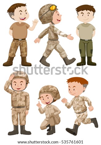 Soldiers in different actions illustration