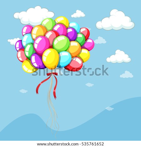 Background template with balloons in blue sky illustration