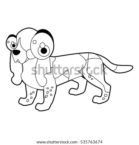 vector funny coloring animal dog breeds character book collection. Cool cute cartoon flat thin line style illustration of Basset
