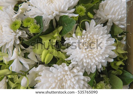Beautiful bouquet of  flowers white Gerbera in bright colors.