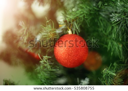 Christmas tree background and Christmas decorations with blurred and glowing. Happy New Year and Xmas theme