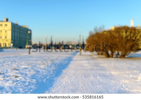 Bokeh background of the city park in winter