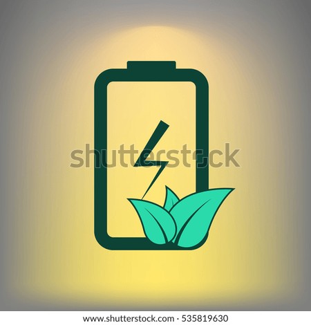 Flat paper cut style icon of eco friendly battery. Vector illustration