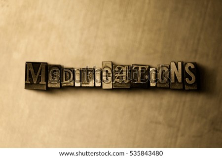 MODIFICATIONS - close-up of grungy vintage typeset word on metal backdrop. Royalty free stock illustration.  Can be used for online banner ads and direct mail.